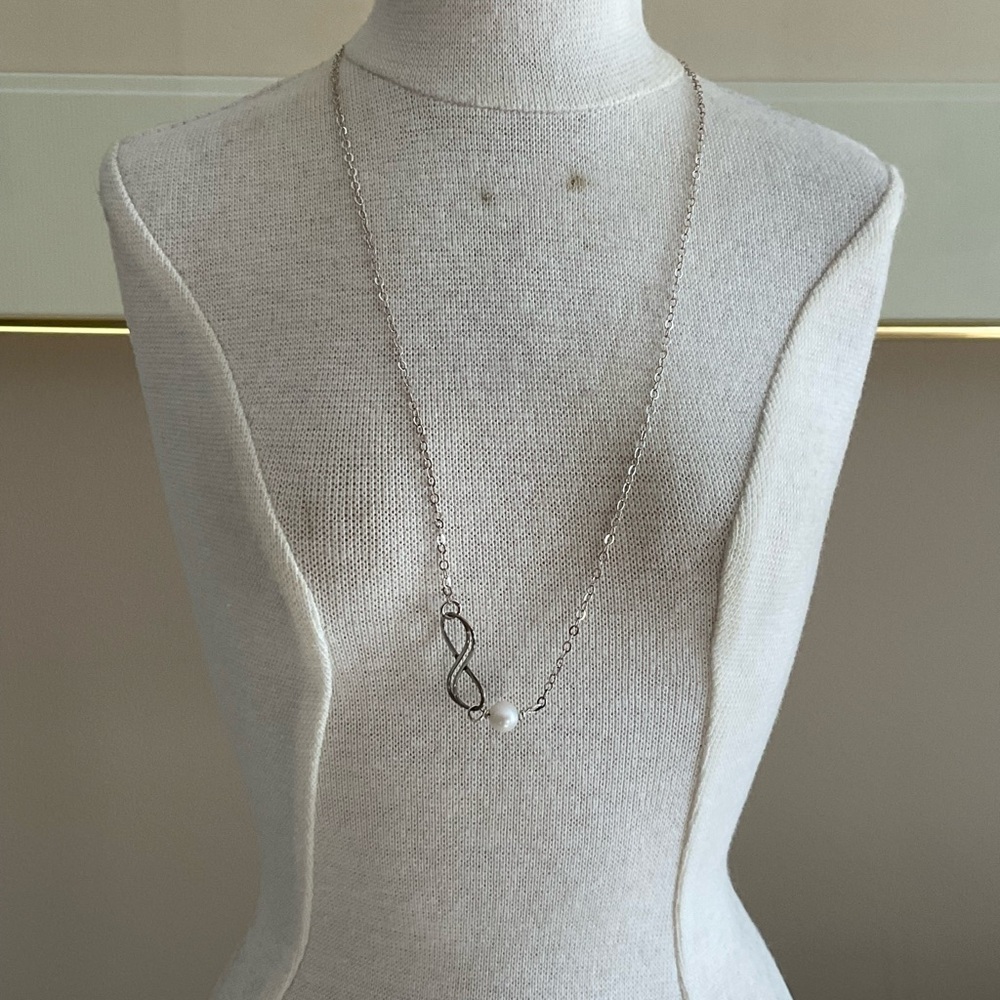 Sterling Silver Infinity & Pearl Necklace